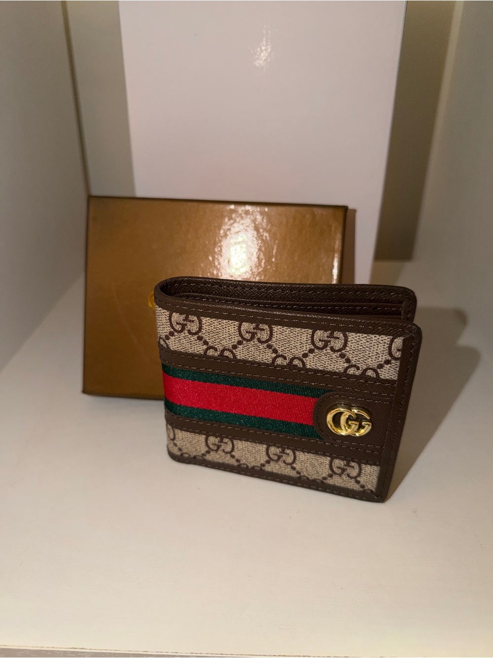 Bifold Wallet with Red & Green Web and Gold GG